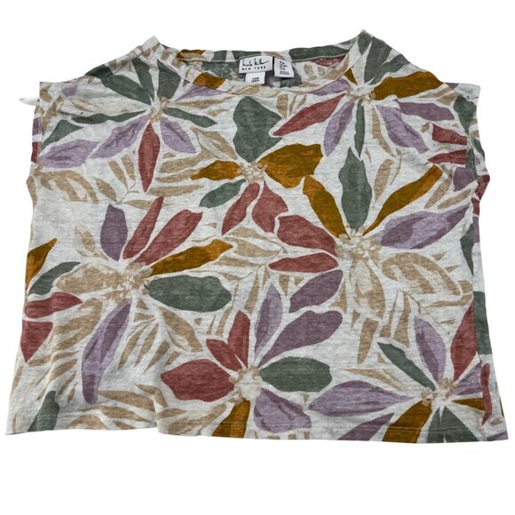 Nicole Miller Floral Print 100% Linen Sleeveless Top Multicolor Women's Size Med - Picture 1 of 6